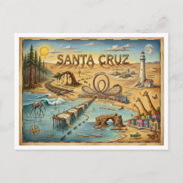 Santa Cruz Pop Art Map – Bold Coastal Landmark Postkarte