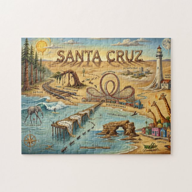 Santa Cruz Pop Art Map – Bold Coastal Landmark Puzzle (Horizontal)