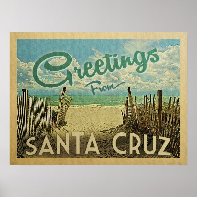 Santa Cruz Poster Beach Vintage Reise (Vorne)