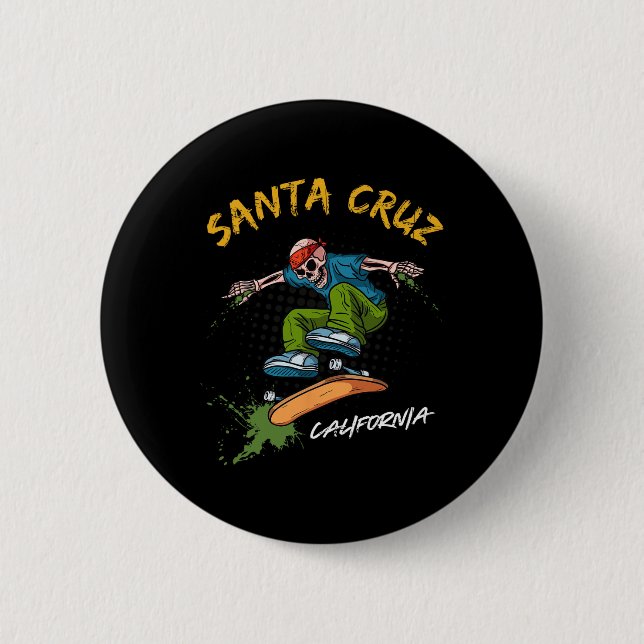 Santa-Cruz Skeleton Skateboard Beach Funny Hallowe Button (Vorderseite)