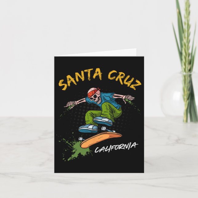 Santa-Cruz Skeleton Skateboard Beach Funny Hallowe Karte (Vorderseite)