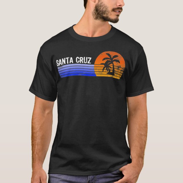 Santa Cruz Sonnenuntergang Retro Palme Tree Ozean T-Shirt (Vorderseite)