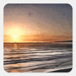 Santa Cruz Sunset Malerei Quadratischer Aufkleber