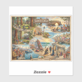 Santa Cruz Vibe Map – Cultural Coastal Art Print Aufkleber