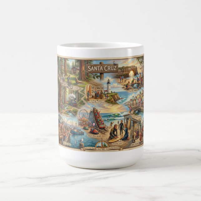 Santa Cruz Vibe Map – Cultural Coastal Art Print Kaffeetasse (Mittel)