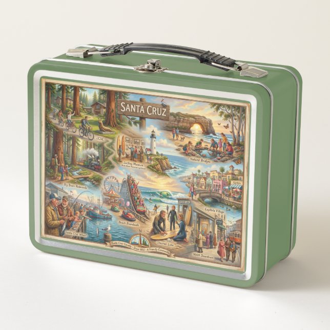 Santa Cruz Vibe Map – Cultural Coastal Art Print Metall Brotdose (Vorderseite)