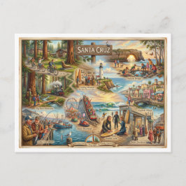Santa Cruz Vibe Map – Cultural Coastal Art Print Postkarte