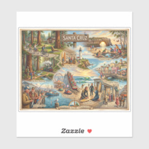 Santa Cruz Vibe Map – Kultureller Küstenkunst Druc Aufkleber