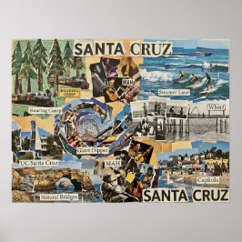 Santa Cruz Vintage Collage – Coastal Memories Art  Poster