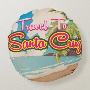 Santa Cruz Vintager Urlaub Poster Rundes Kissen