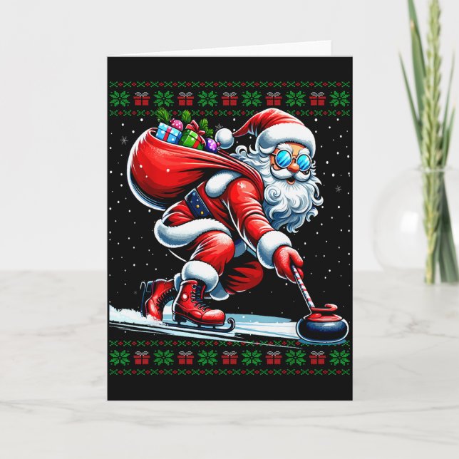 Santa Curling Ugly Christmas Sweater  Karte (Vorderseite)