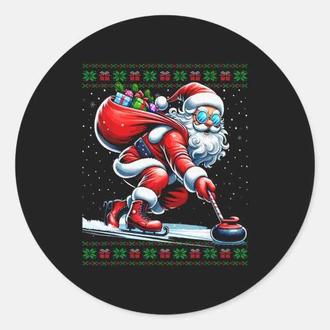 Santa Curling Ugly Christmas Sweater  Runder Aufkleber (Vorderseite)