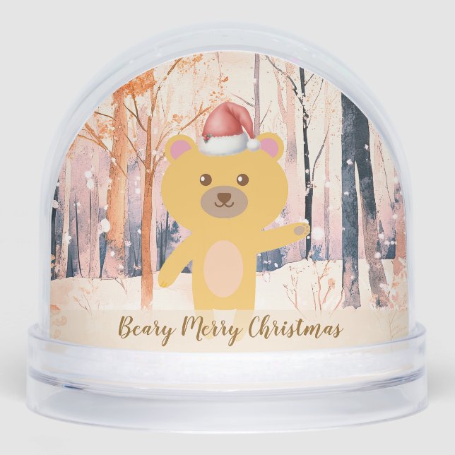 Santa Cute Bear Personalized Christmas Snow Globe Schneekugeln (Vorderseite)