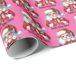 Santa Cute Jolly Girl Pink Red Presents Geschenkpapier
