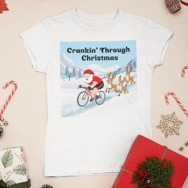 Santa Cycling in the Mountains With Reindeers  T-Shirt