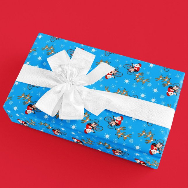 Santa Cycling with Reindeer  Geschenkpapier (Von Creator hochgeladen)