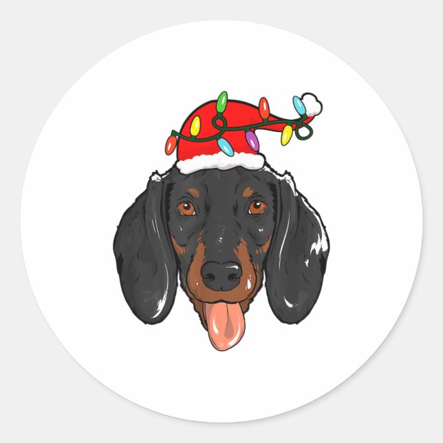 Santa Dachshund Light Christmas  Runder Aufkleber (Vorderseite)