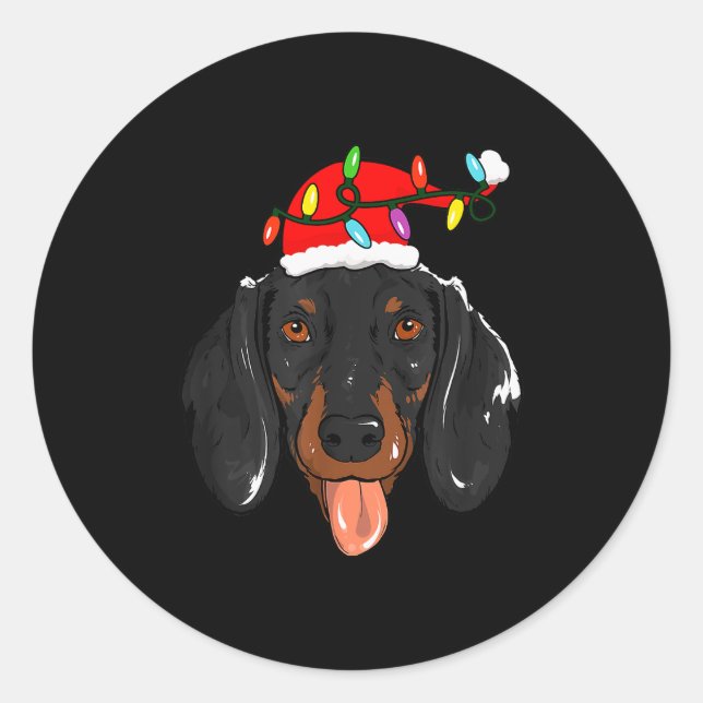 Santa Dachshund Light Christmas  Runder Aufkleber (Vorderseite)