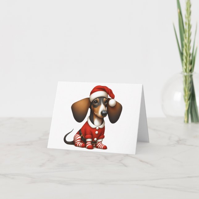 SANTA DACKEL PUPPY CHRISTMAS CARD KARTE (Vorderseite)