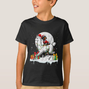 Santa Dackel Riding Llama Weihnachtsbesitzer Kinde T-Shirt