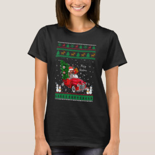 Santa Dackel Riding Red Truck Merry Ugly Christ T-Shirt