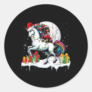 Santa Dackel Riding Unicorn Weihnachtsmann Kind Runder Aufkleber
