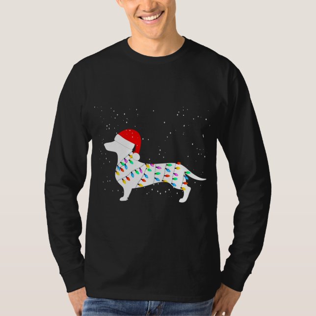 Santa Dackel Weihnachtslicht Dackel Pajamas T-Shirt (Vorderseite)