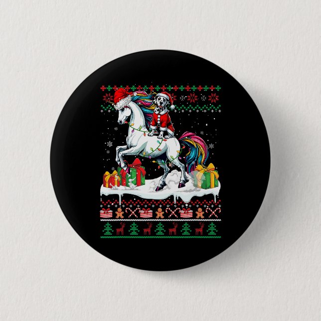 Santa Dalmatiner Riding Unicorn Weihnachtskraut L Button (Vorderseite)