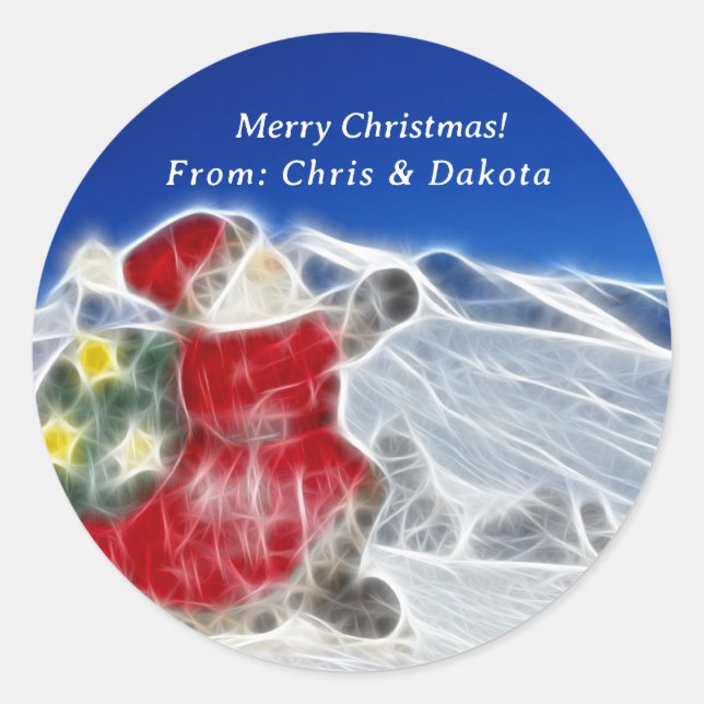 Santa, Dashing Thru der Schnee Weihnachten Runder Aufkleber (Vorderseite)