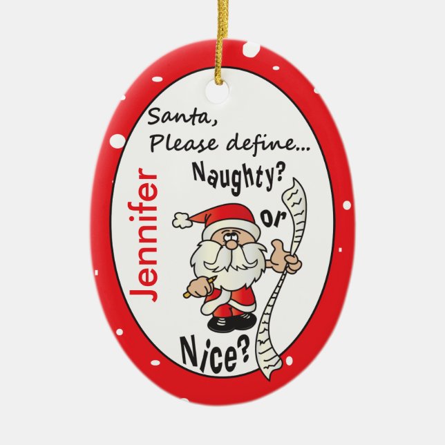 Santa Definition Naughty oder Nice Keramik Ornament (Vorne)