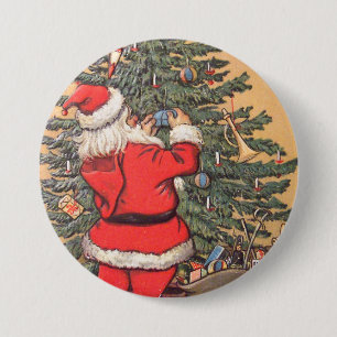 Santa dekoriert Weihnachtsbaum Button