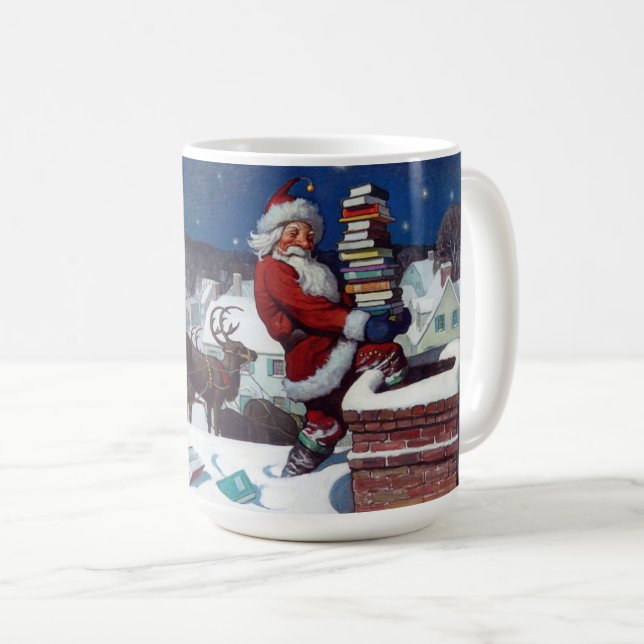 Santa delivering armload of books by Wyeth Kaffeetasse (VorderseiteRechts)