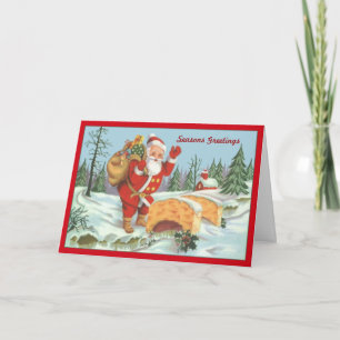 Santa Delivering Geschenke Custom Greetings Card Feiertagskarte