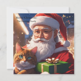 Santa, der eine Katze hält Feiertagskarte