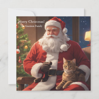 Santa, der eine Katze hält Feiertagskarte