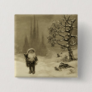 SANTA DER GNOMES Funny Christmas Sepia Brown Button