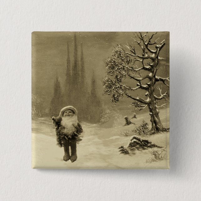 SANTA DER GNOMES Funny Christmas Sepia Brown Button (Vorderseite)