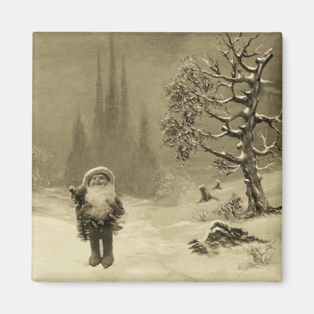 SANTA DER GNOMES Funny Christmas Sepia Brown Magnet (Vorne)