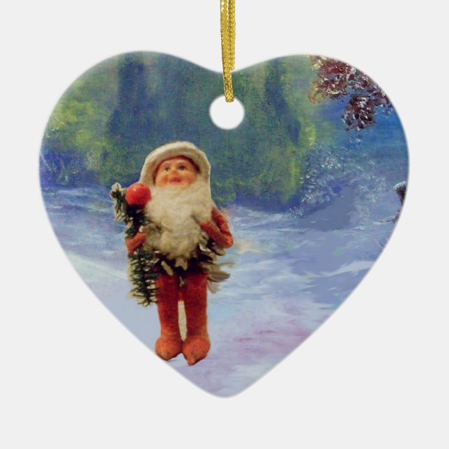 SANTA DER GNOMES MIT ROTEM HERZ KERAMIK ORNAMENT (Vorne)