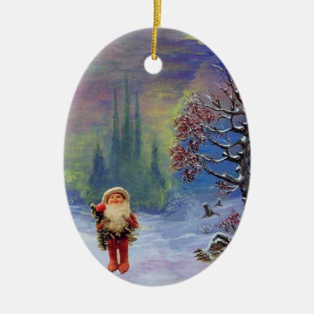 SANTA DER GNOMES, RED RUBY UND BLAUE SAPPHIRE KERAMIKORNAMENT (Vorne)