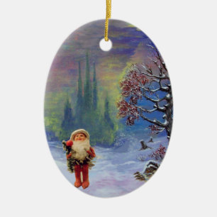 SANTA DER GNOMES, ROT RUBY UND BLAUE SAPPHIRE KERAMIKORNAMENT