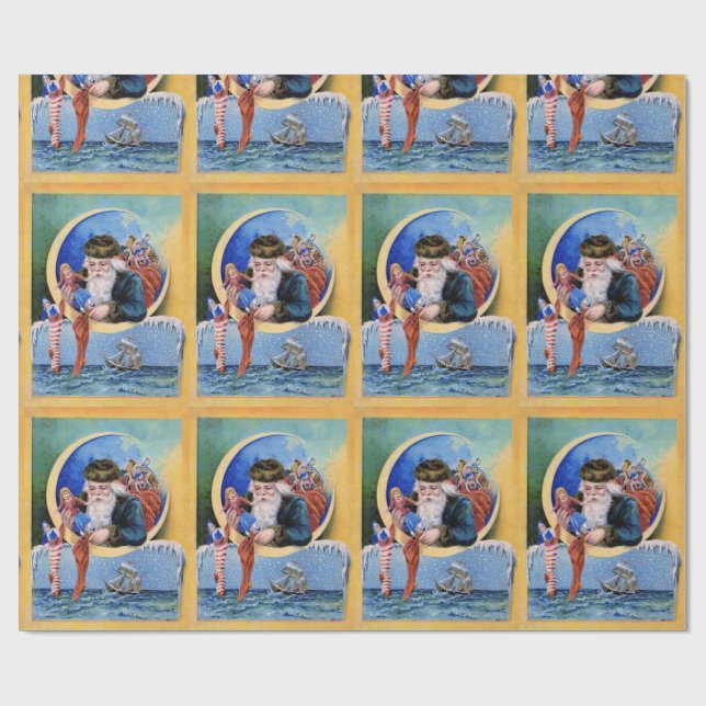 SANTA DER SAILORS, MOON, CHRISTMAS SOCKS AND TOYS GESCHENKPAPIER (Flach)