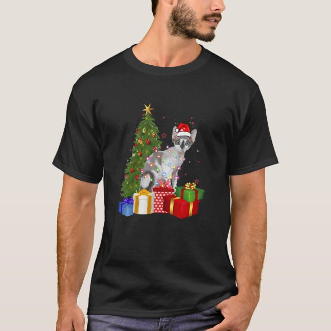 Santa Devon Rex Cat Christmas Tree Classic  T-Shirt (Vorderseite)