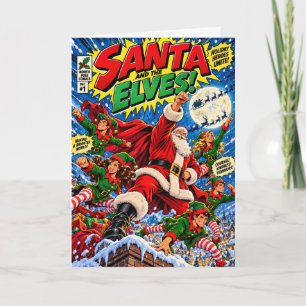 Santa & Die Elfen Superhelden-Weihnachtskarte Re Karte
