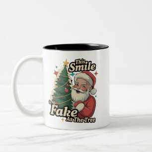 Santa Dieses Lächeln ist so falsch wie die Baumfam Zweifarbige Tasse
