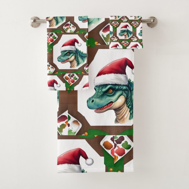 Santa Dinosaur Badhandtuch Set (Insitu)