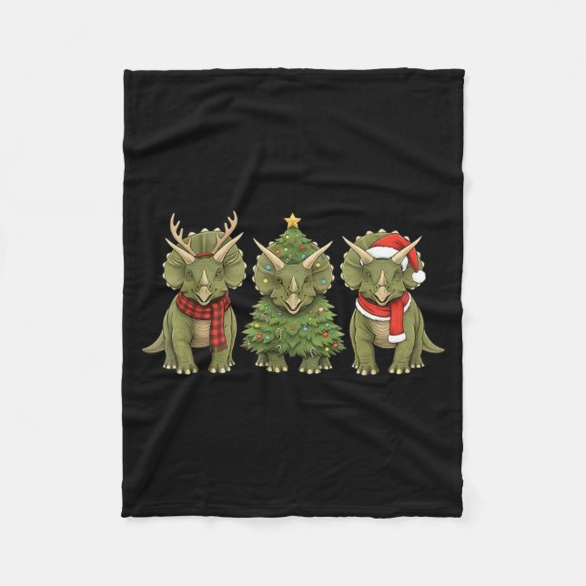 Santa Dinosaur Christmas Tree Triceratops Lover Xm Fleecedecke (Vorderseite)