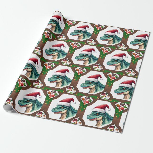Santa Dinosaur Geschenkpapier (Ungerollt)