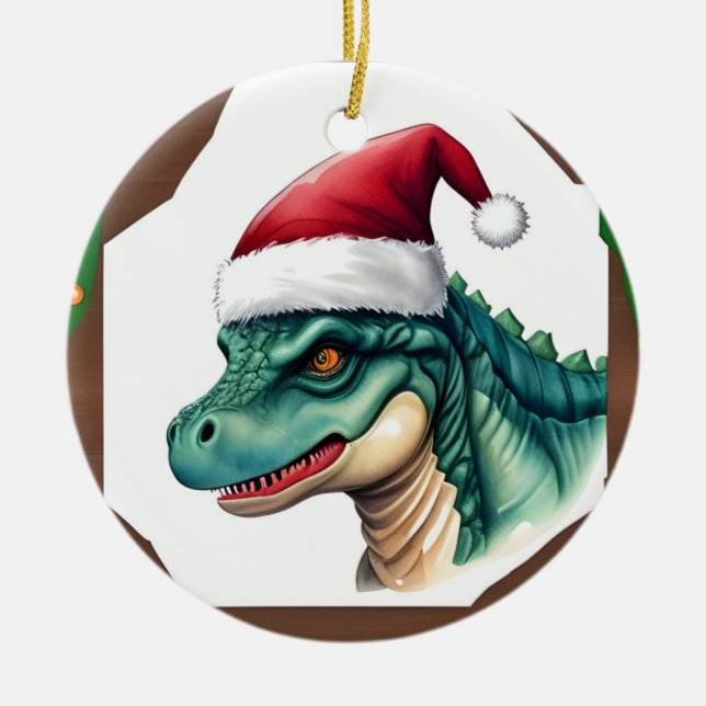 Santa Dinosaur Keramik Ornament (Vorne)