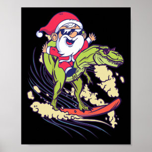 Santa Dinosaur Surft T-Rex Dino Sommer Weihnachten Poster